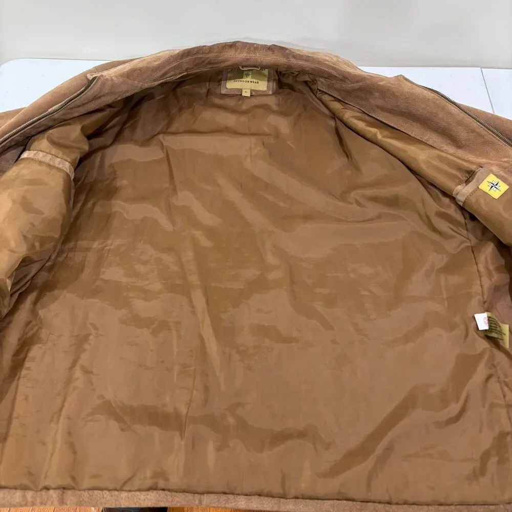 Boston Harbour Outdoor Wear Men XL Soft Brown Suede Leather Jacket Zip Workwear